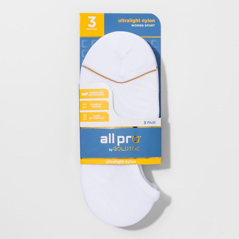 All Pro Women's 3 Pack Triple Y Liner Athletic Socks - White 4-10