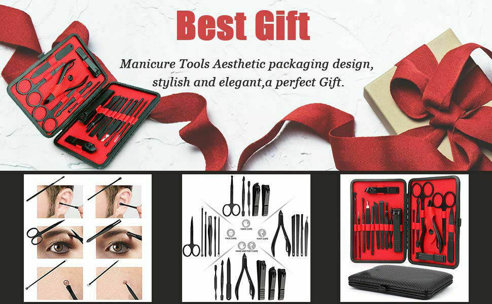18PCS Manicure Pedicure Set Finger Toe Nail Clippers Scissors Grooming Kit Tool