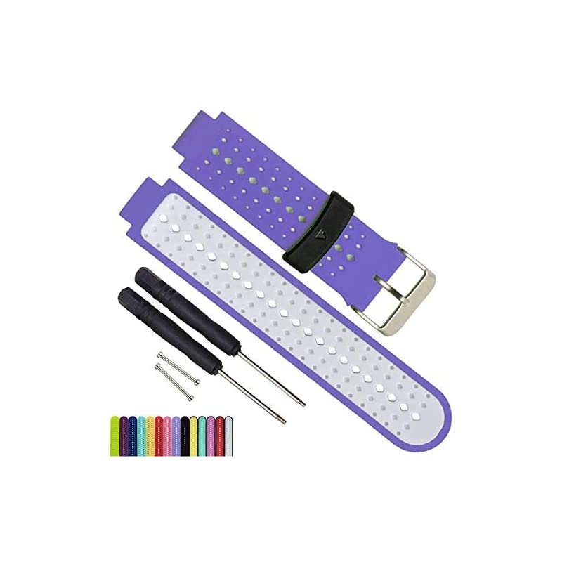 OliBoPo Silicone Waterproof Replacement Watch Bands and Straps with 2PCS Pin Removal Tools + 2PCS Lugs Adapters for Garmin Fouerunner 220 230 235 620 630 735 GPS Running Smart Wrist Watch