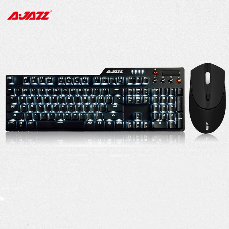 Ajazz AK35IGT Ergonomic Design, Cool Exterior USB Wired N-key Rollover White Backlit Blue Mechanical  Gaming Keyboard And AJ107 2400DPI  Mouse Combo For Office And Game - Black