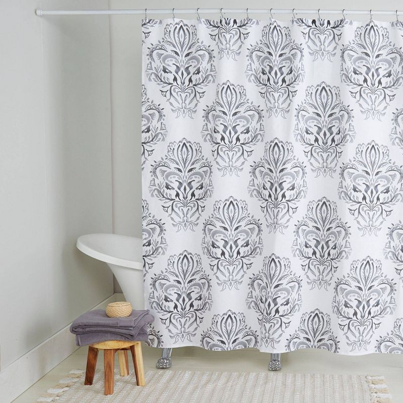 72"x72" Addie Cotton Fabric Shower Curtain Gray - Nicole Miller