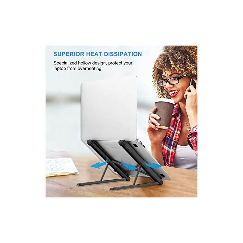 Laptop Stand Portable Computer Laptop Mount Aluminum Laptop Riser with 6 Levels Height Adjustment Fully Collapsible Supports up to 44lbs Fits up to 173 Laptop Black