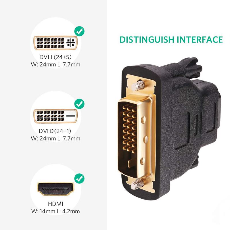 DVI to HDMI Adapter, DVI-D 24+1Male to HDMI Female High Speed Adapter Converter Gold Plated Support 1080P for HDTV, Plasma, DVD, Projector, Computer