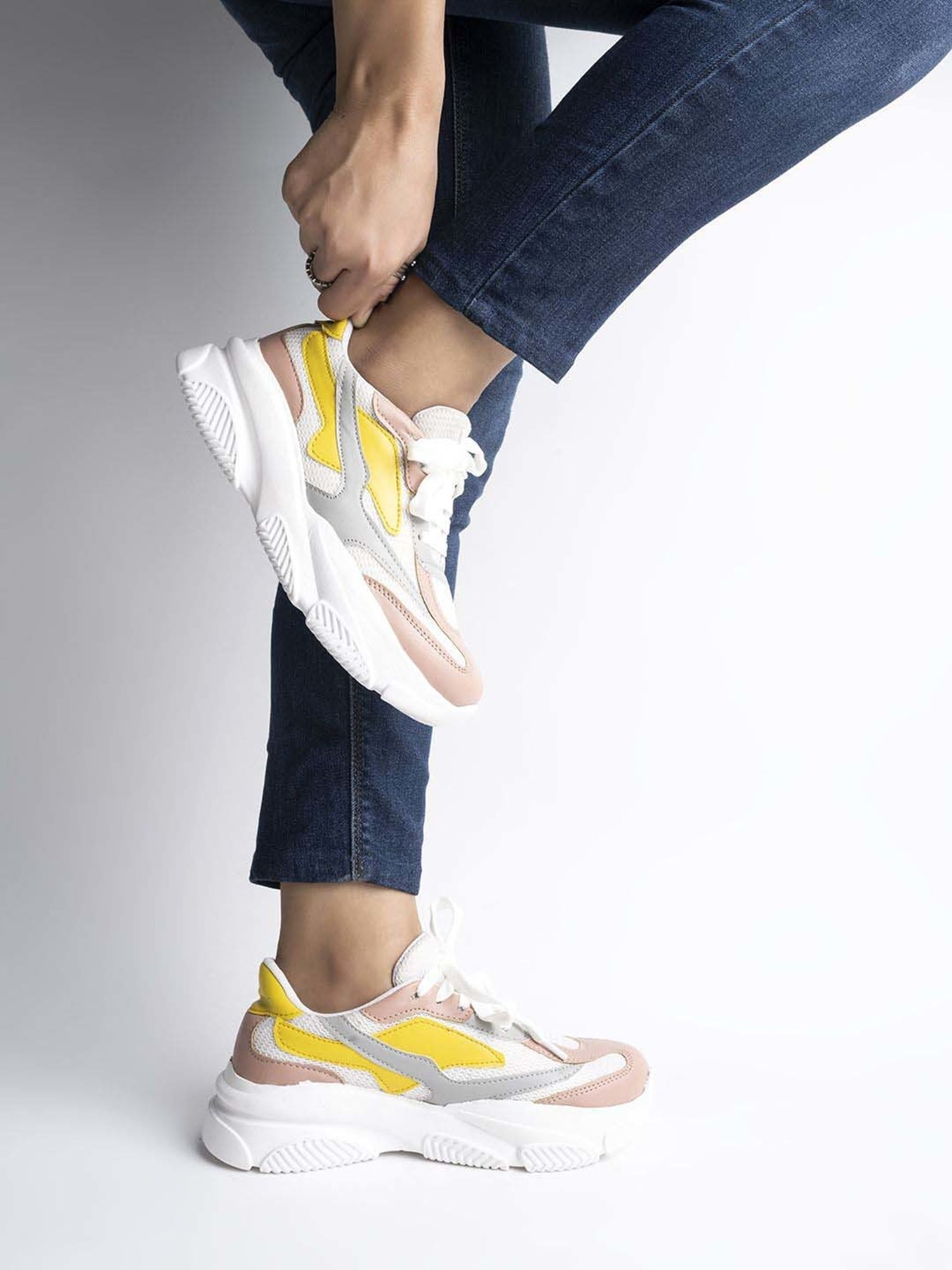 Shoetopia Kids Pink & Yellow Walking Shoes