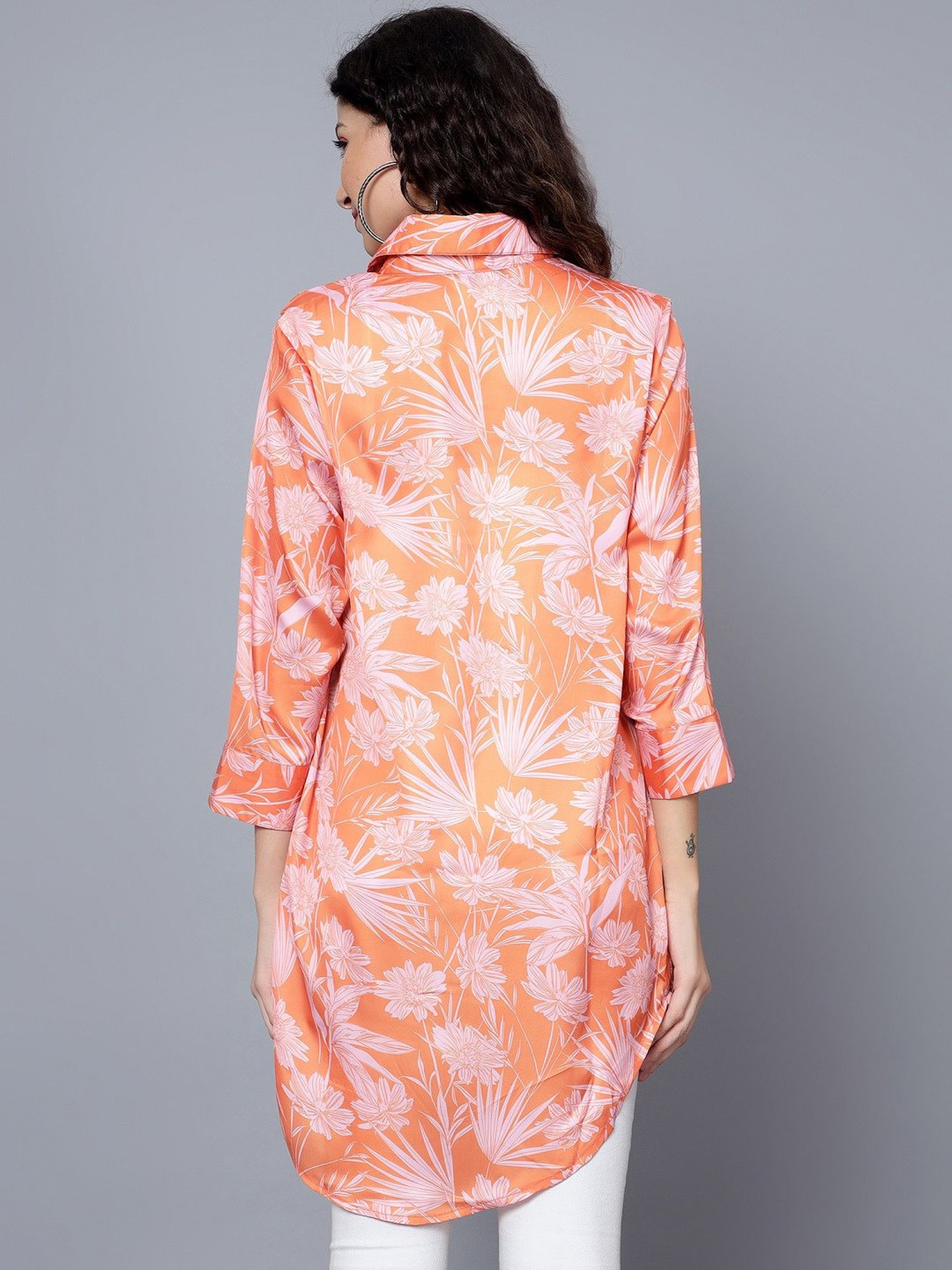 Anvi Be Yourself Orange & White Printed Long Shirt