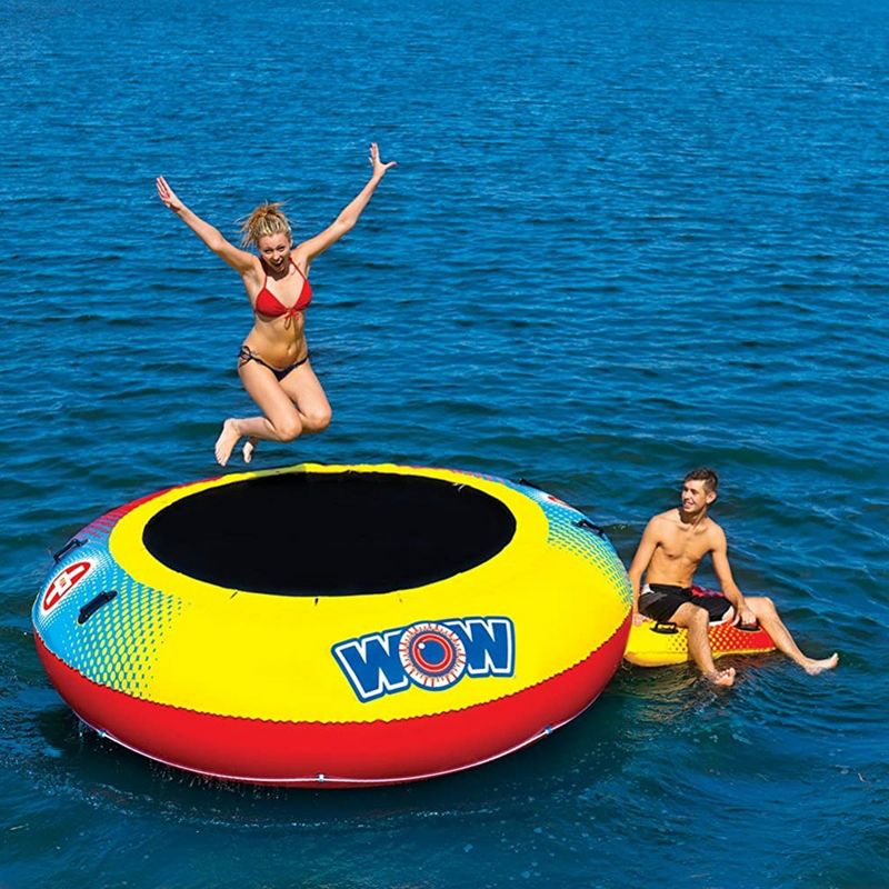 WOW Watersports 10 Foot Heavy Duty PVC Floating Splash Pad Play Set, Lounge Inflatable Trampoline Bouncer with Boarding Platform for 1 to 2 People
