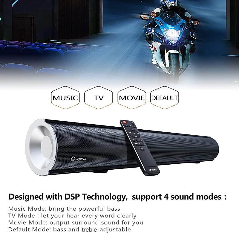 Sound Bar S88 20-Inch 50W Audio Stereo Home Theater Soundbar Speaker, with Bluetooth 5.0, 3D Surround Sound, 3 EQs, Optical/Aux/Coaxial/HDMI/USB, Compatible with 4K & HD & Smart TV