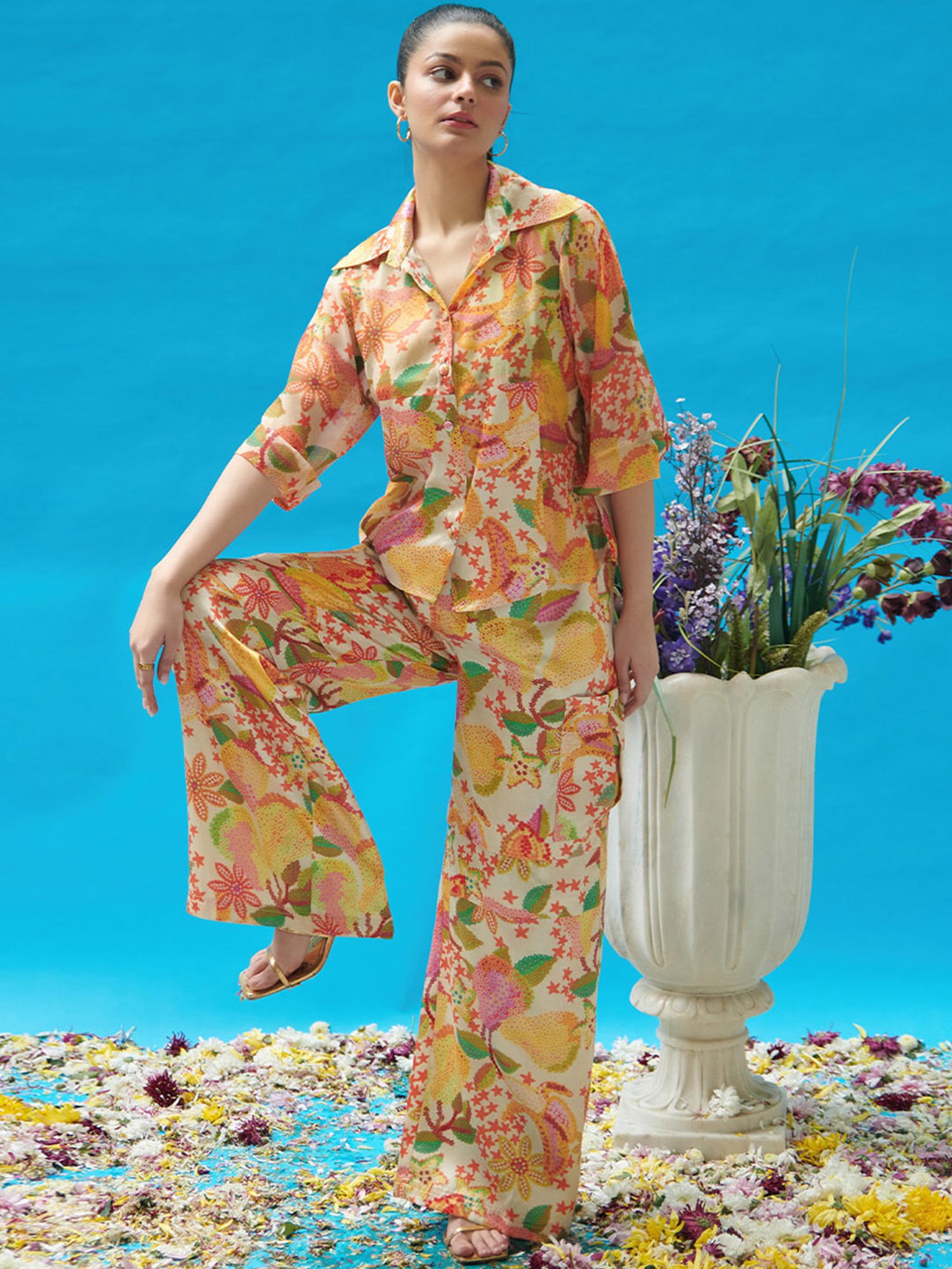 Cin Cin Yellow Printed Cargo Pants