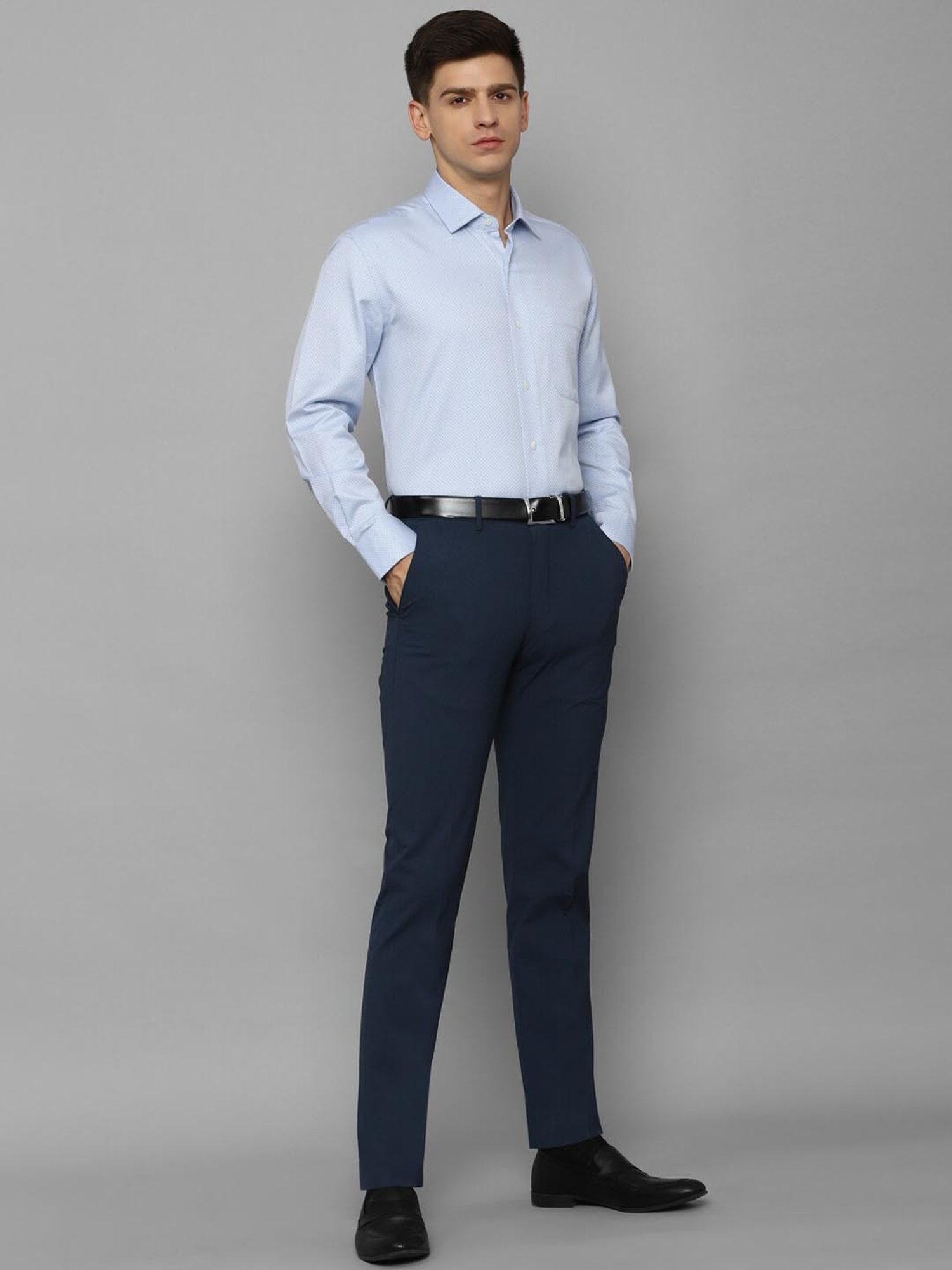 Luxure By Louis Philippe Light Blue Cotton Regular Fit Texture Shirt