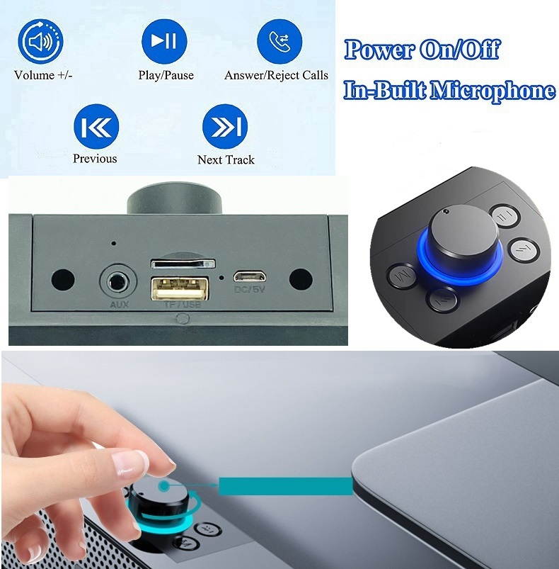 Bluetooth Computer Sound Bar, Home Theater System Wired and Wireless Soundbar Speaker, Bluetooth 5.0, 80dB, 1000mAh Baterry, Support TF Card/Wireless/AUX