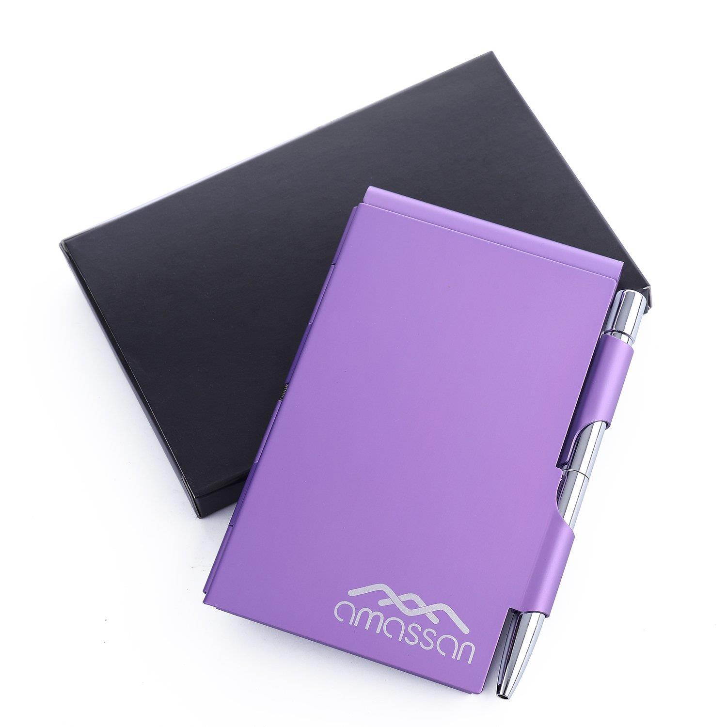 Metal Pocket Notebook-Convenient Aluminum Note Case with Mini Pen and Notepad-AMASSAN