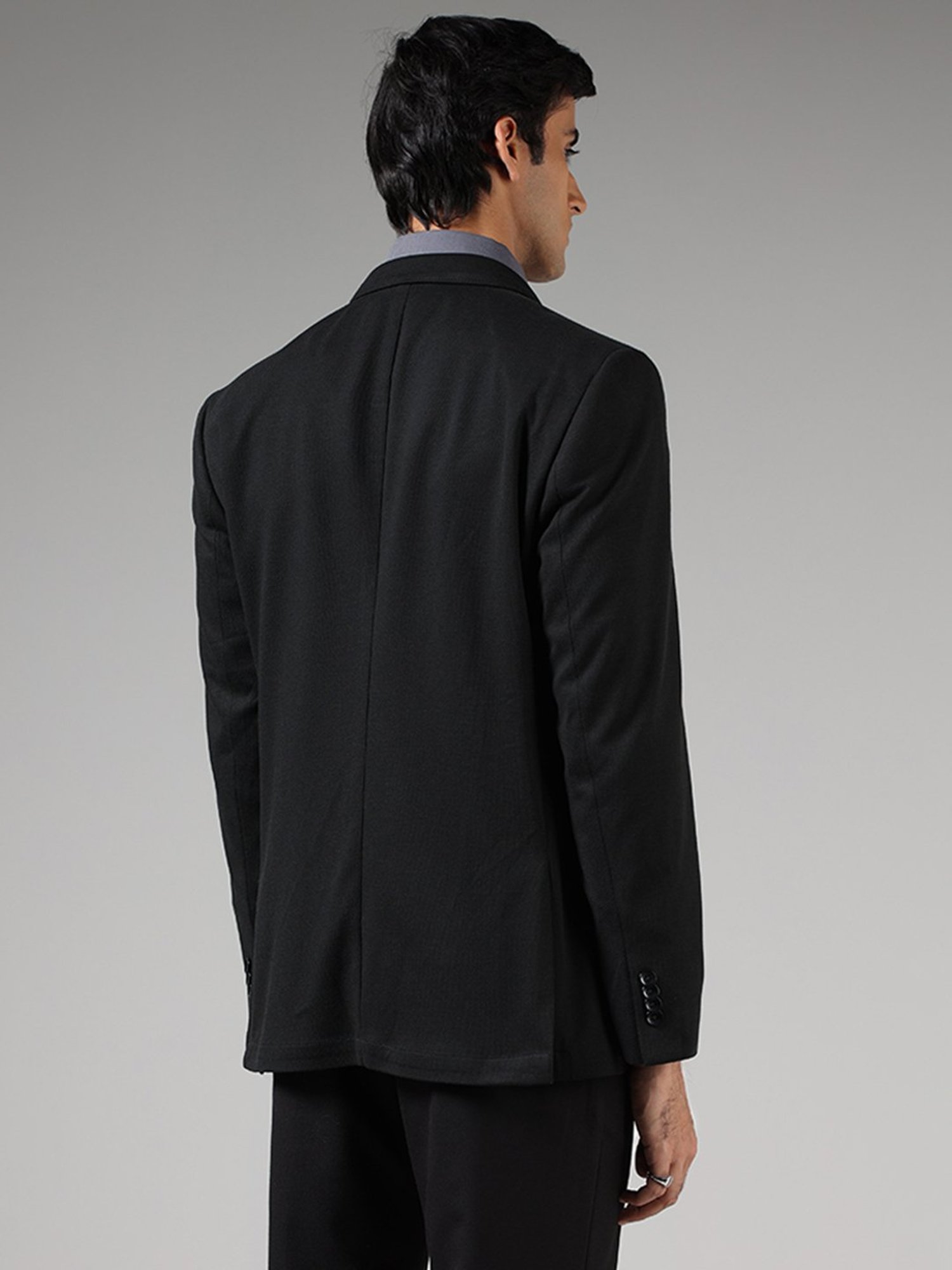 WES Formals by Westside Black Slim Fit Dobby Blazer