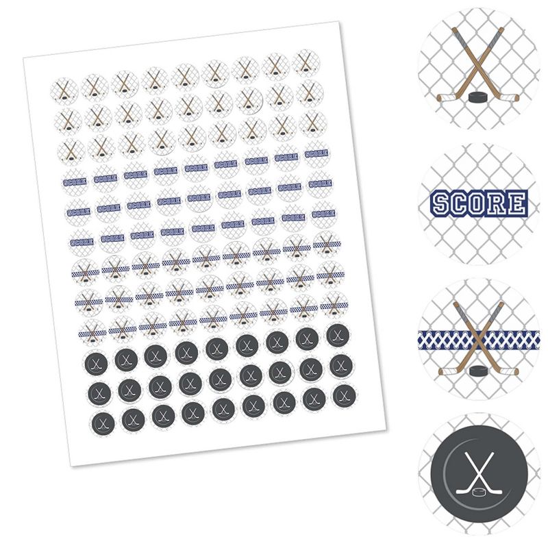Big Dot of Happiness Shoots and Scores - Hockey - Baby Shower or Birthday Round Candy Sticker Favors - Labels Fit Hershey's Kisses (1 Sheet of 108)