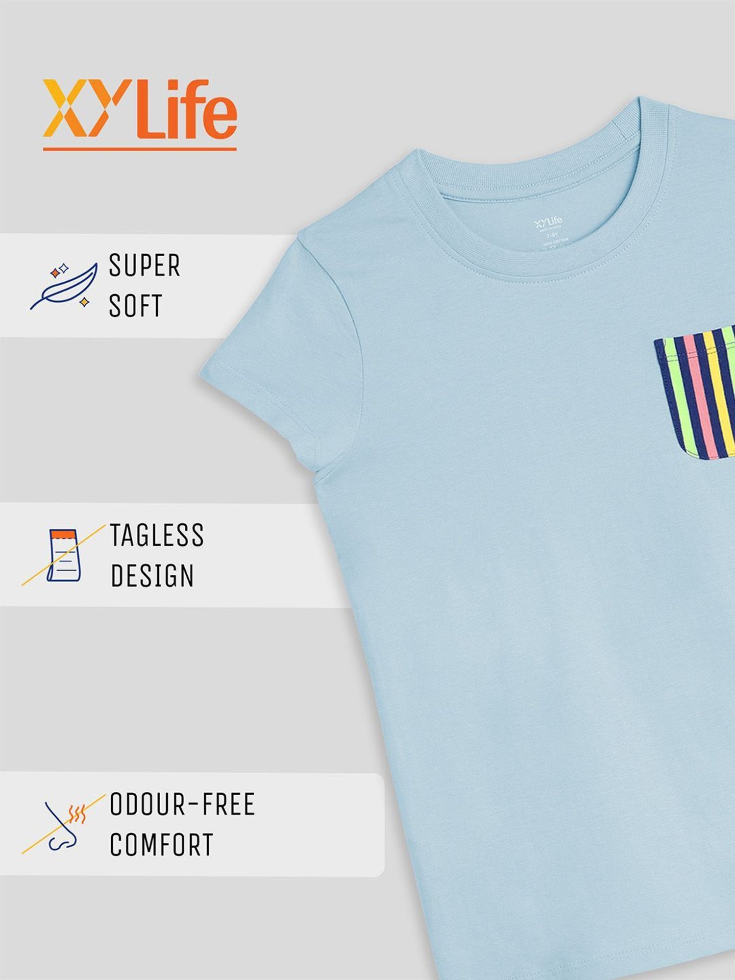 XY Life Kids Blue & White Cotton Printed T-Shirt (Pack of 2)