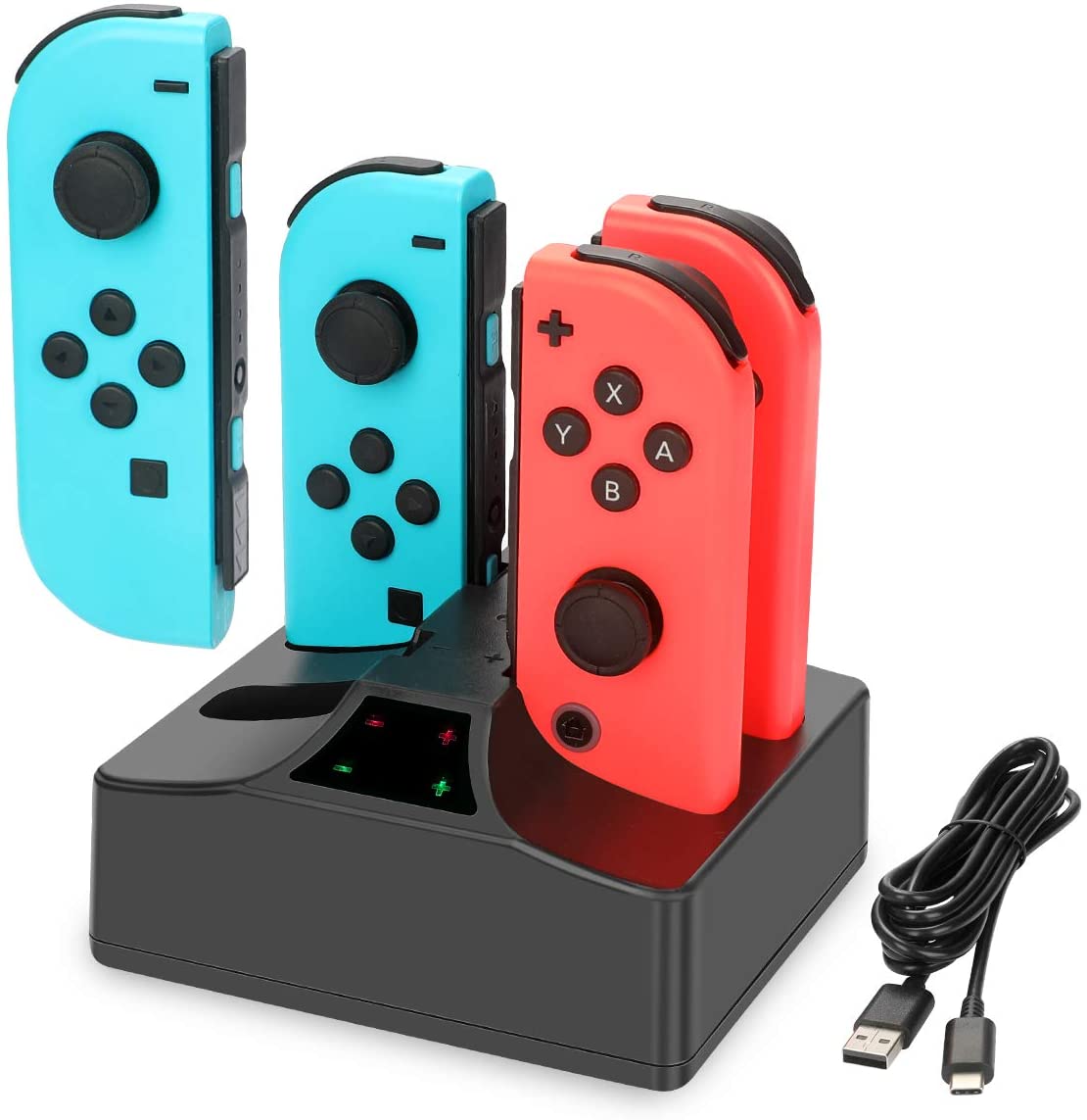 Joy-Con Charger for Switch, YCCTEAM 4 in 1 Fast Charging Station for Switch Joy-Con Controllers with Individual LED Indicator and 5FT USB Charging Cable for Switch