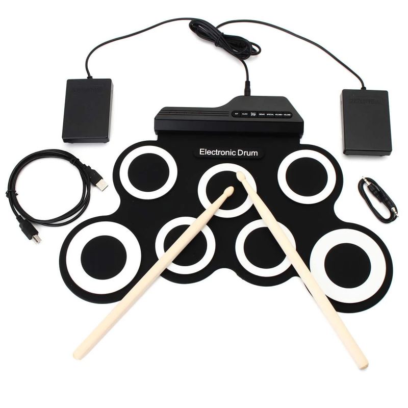Portable USB MIDI Digital Roll Up Electronic Drum Kits Digital Portable Roll Up Electronic Drum Kits Pad with Pedal Drum Sticks