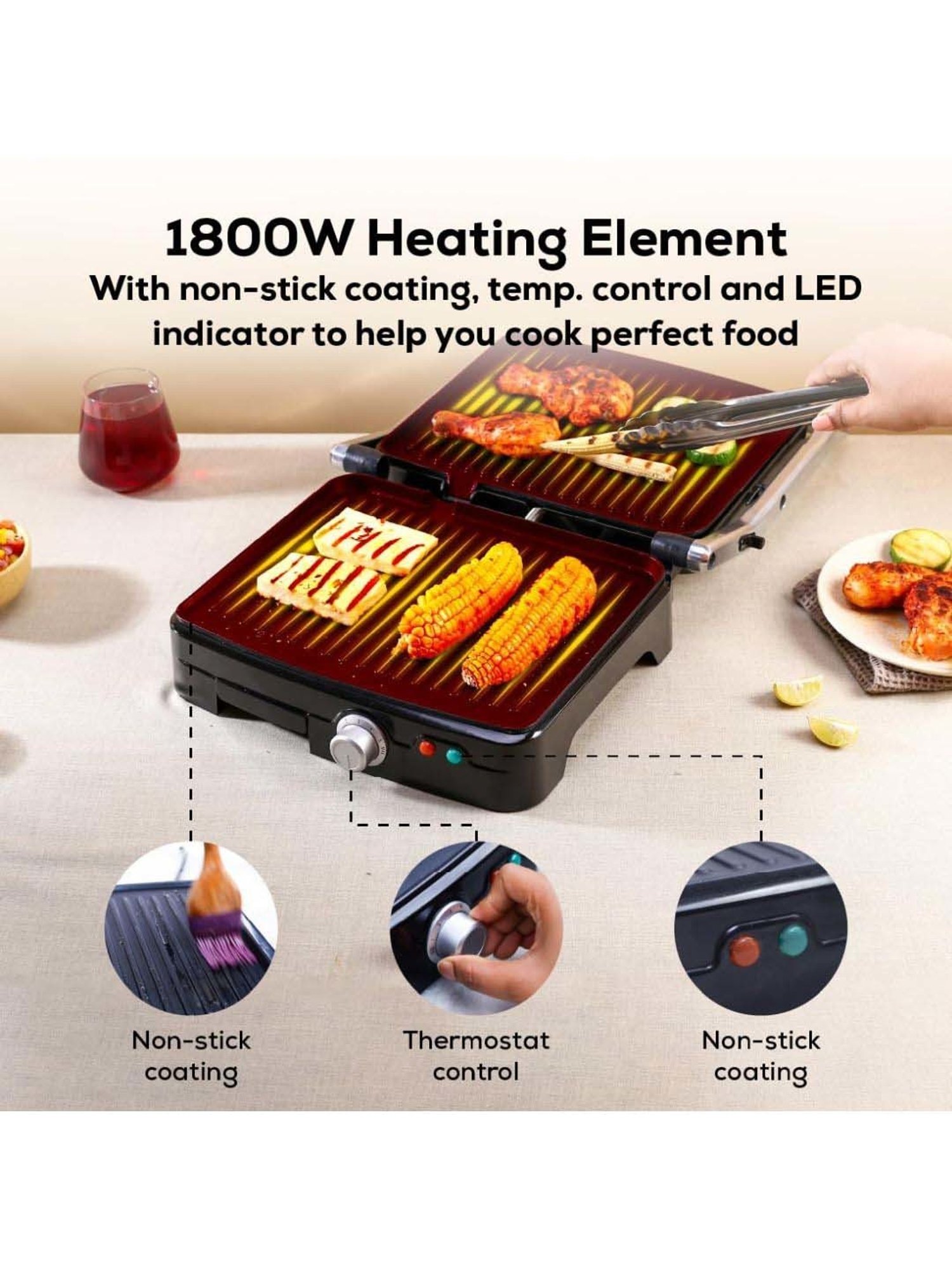 Borosil Sandwich Maker 2000W with Non stick coating (Black)