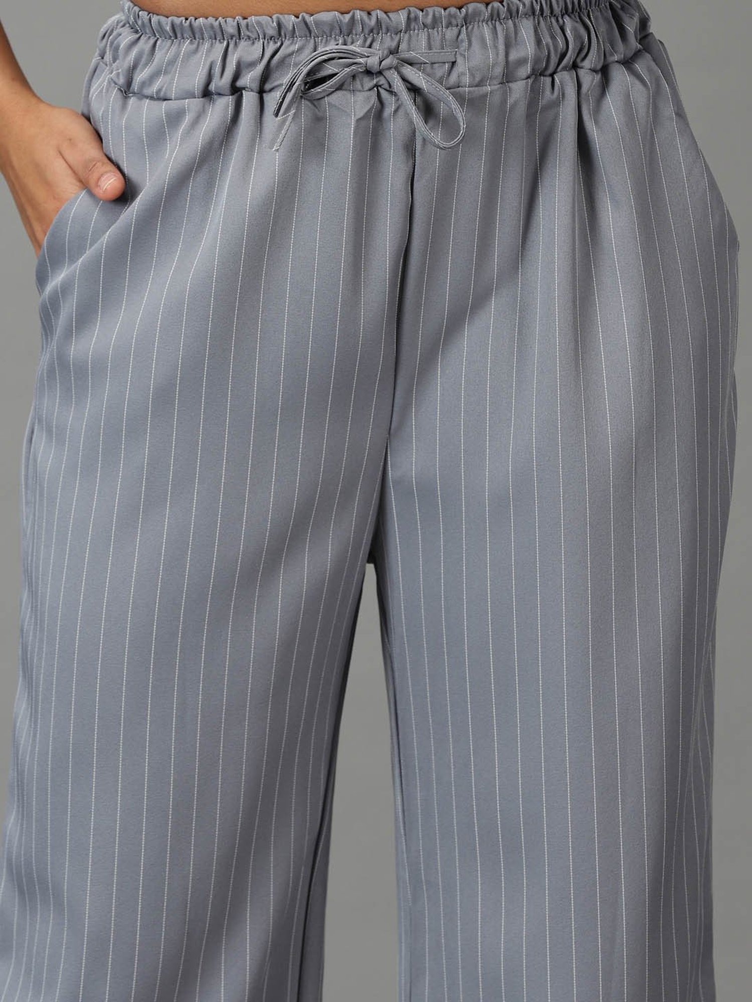 SHOWOFF Grey Striped Top With Trousers