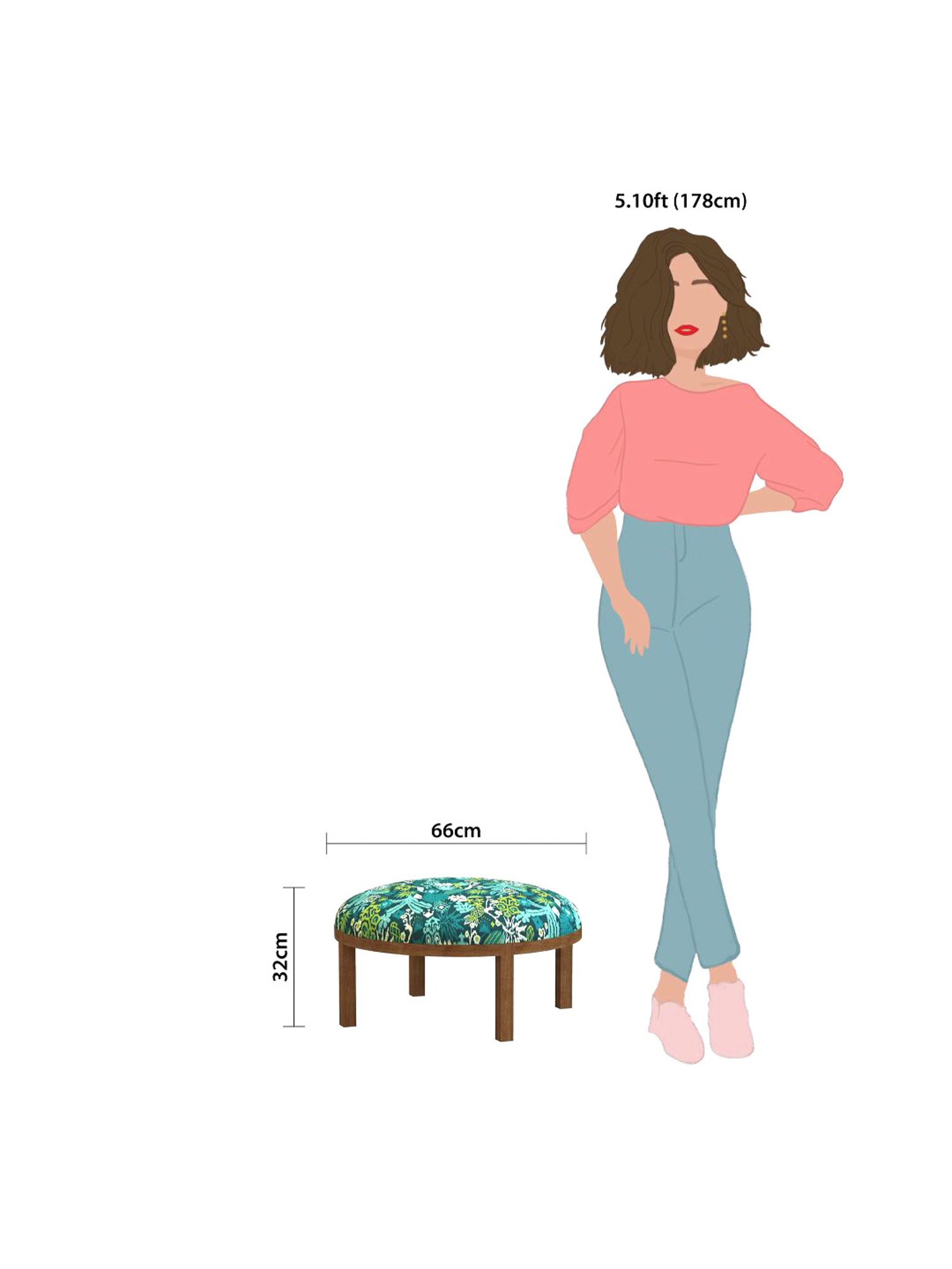 Chumbak Bohemian Tropical Ikat Green Sheesham Wood Ottoman