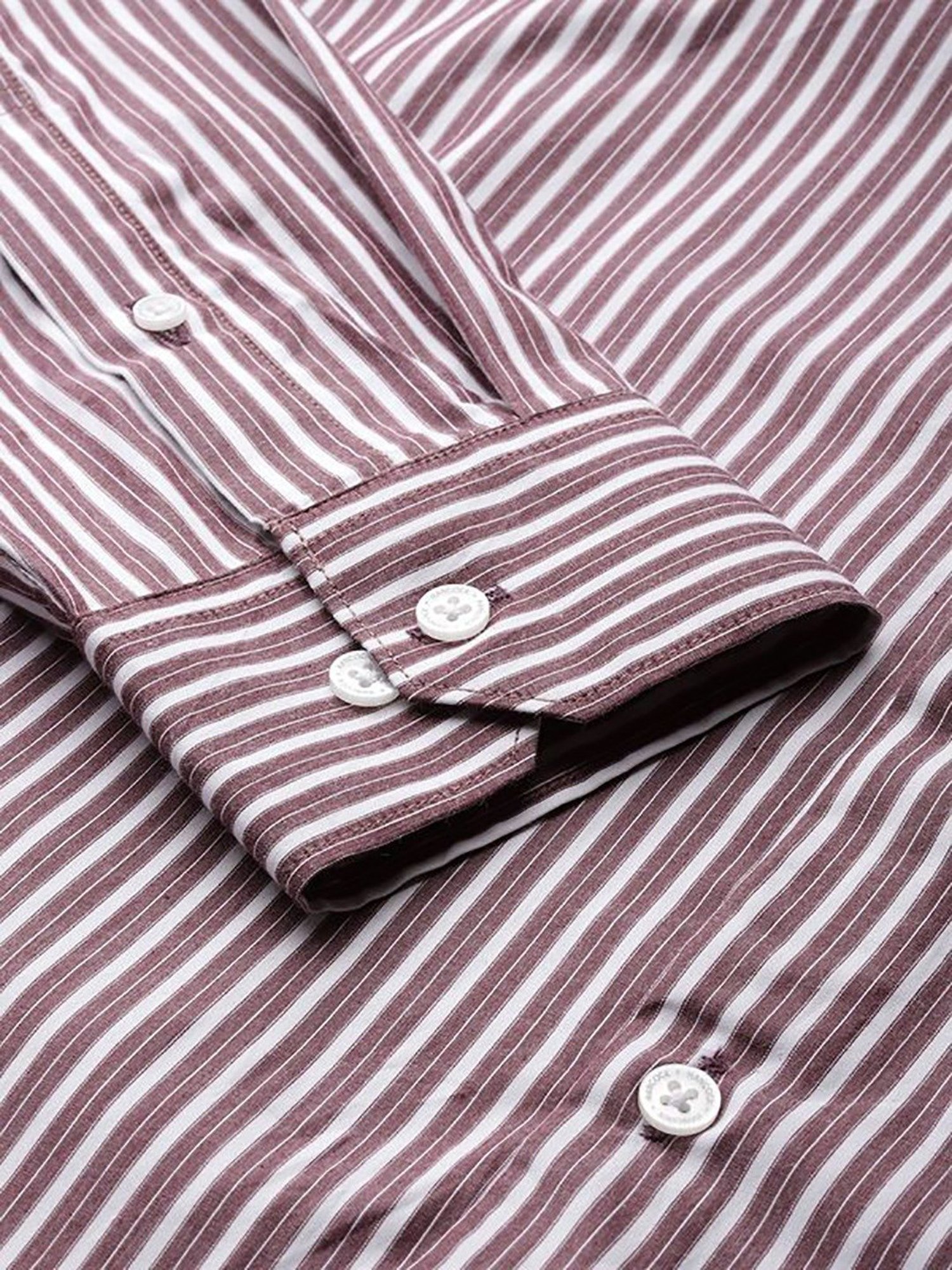 Hancock Red Cotton Slim Fit Stripes Shirts