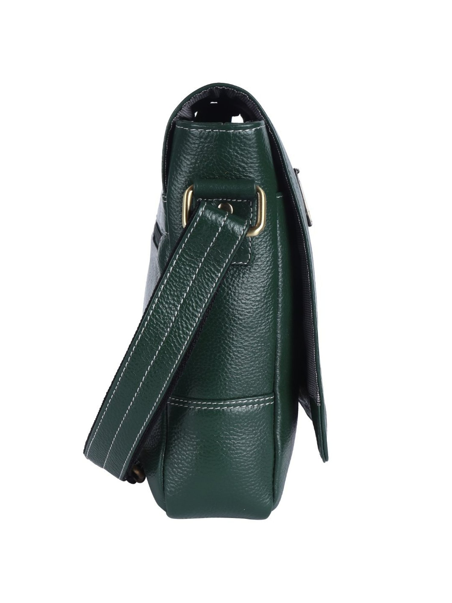 HiLEDER Green Textured Medium Leather 9 inch Cross Body Bag