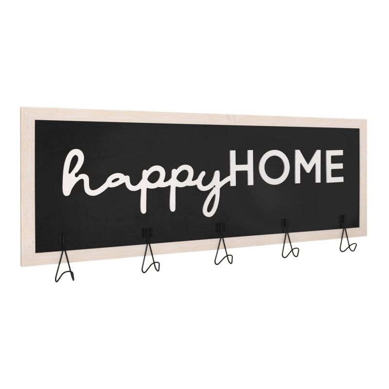 5 Hook Rustic Happy Home Framed Coat Rack - Crystal Art Gallery