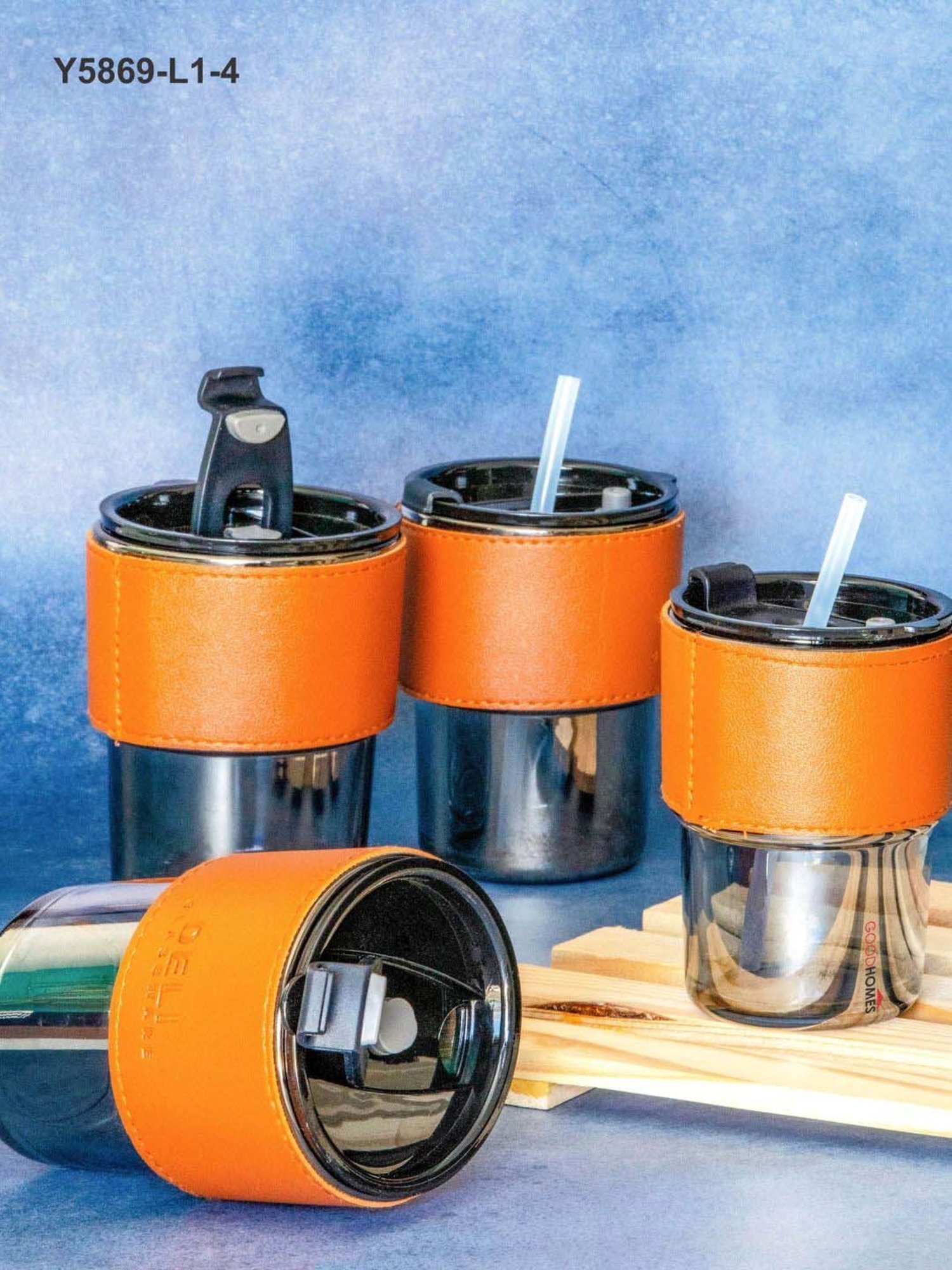 Goodhomes Transparent & Orange Glass Sipper (0.435 L) - Set of 4