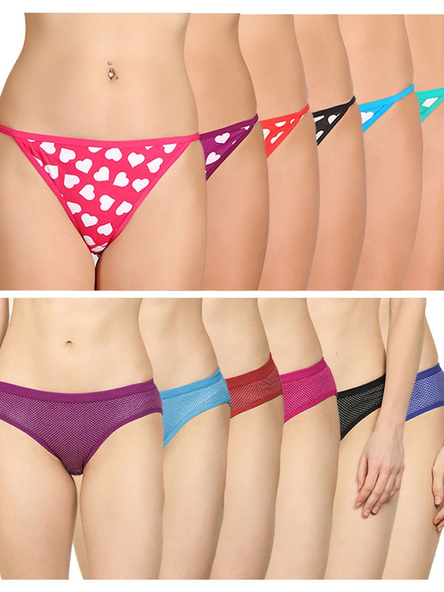 AROUSY Black & Red Polka Dots Panties - Pack Of 12