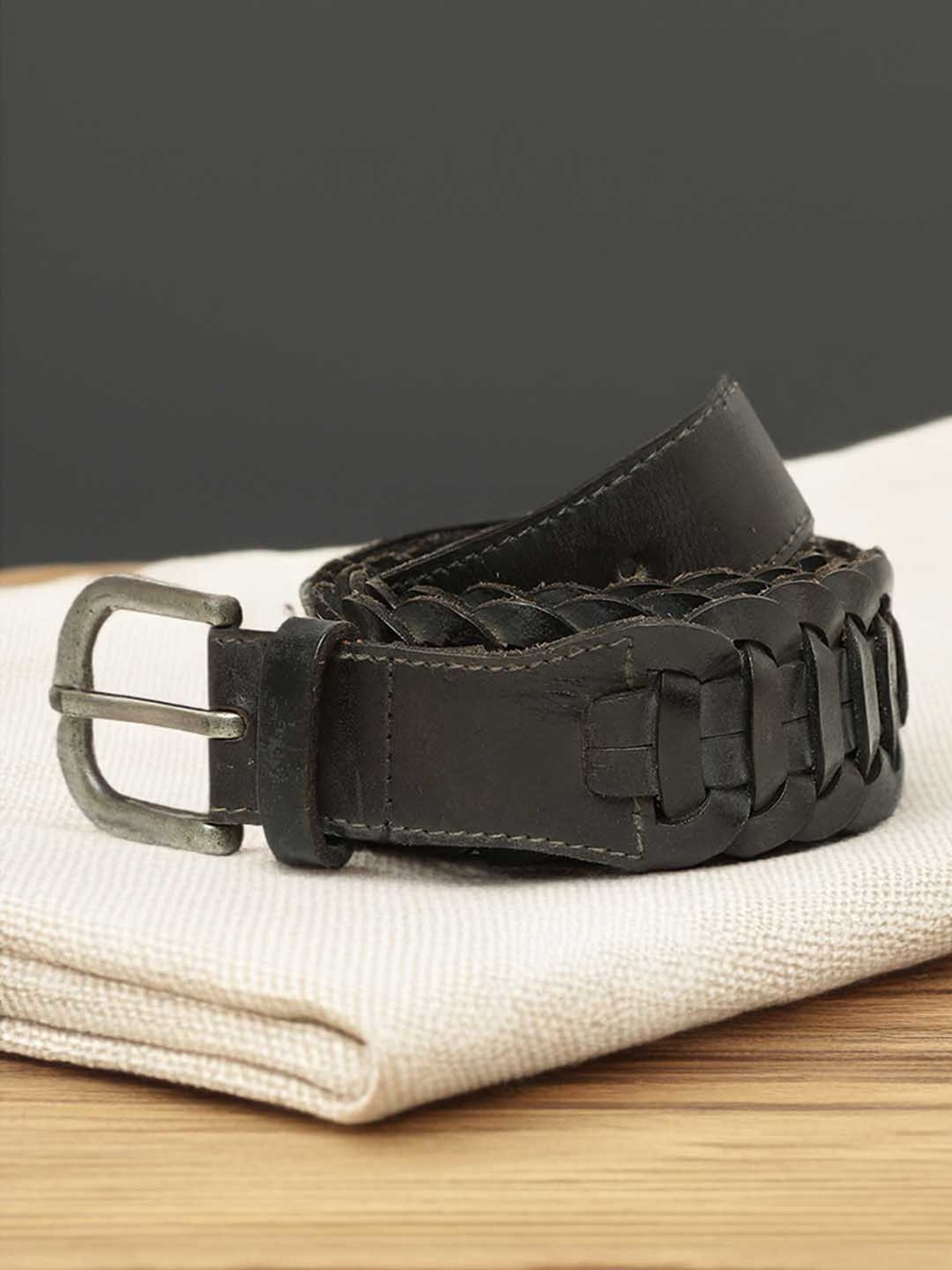 Art N Vintage Black Leather Waist Belt For Men