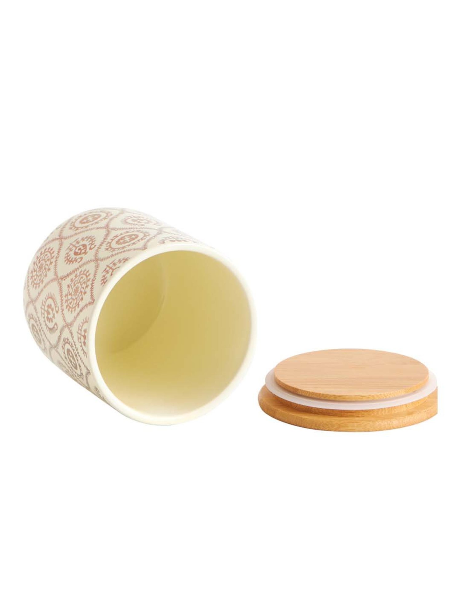 Chumbak Suzani Beige Ceramic Storage Jar - Set of 1