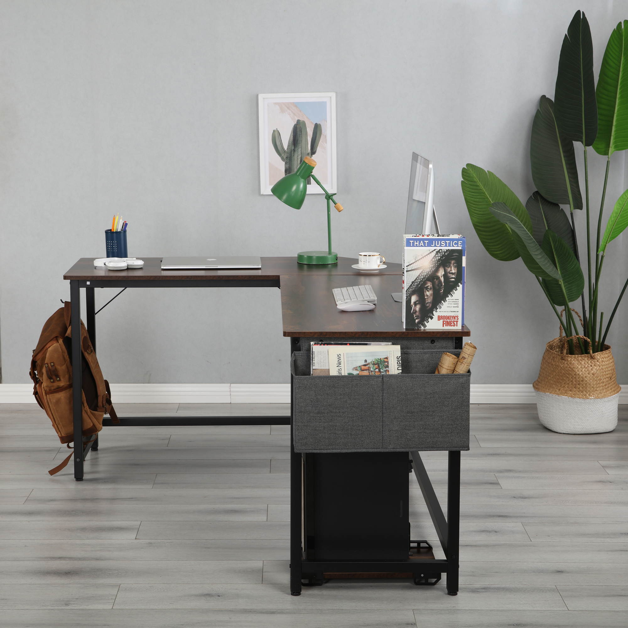 L-Shaped Corner Desk Gaming Desk Home Office Desk Computer Desk Study Workstation Furniture PC Table Writing Table with 2 Open Storage Bookshelves No Tool Assemble Required Black