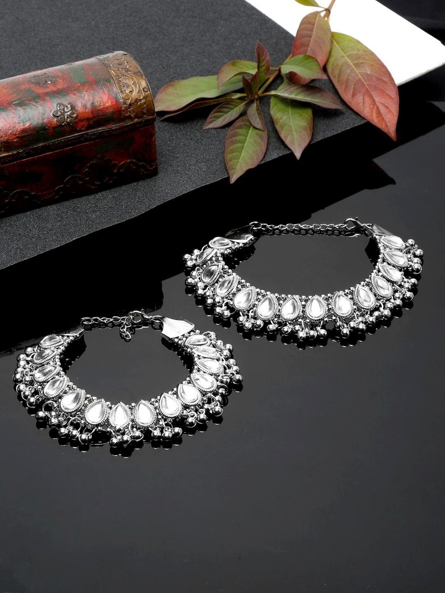 YouBella Gold-Plated Copper Strand Stylish Party Wear Anklets for Women - Set of 2