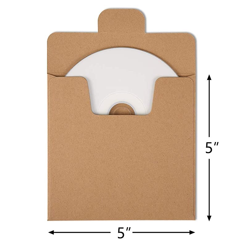 CD Sleeves 100 Packs Kraft Paper Envelopes 5 x 5 Inches Brown DVD Paper Cardboard Envelopes CD Paper Storage Holder Covers