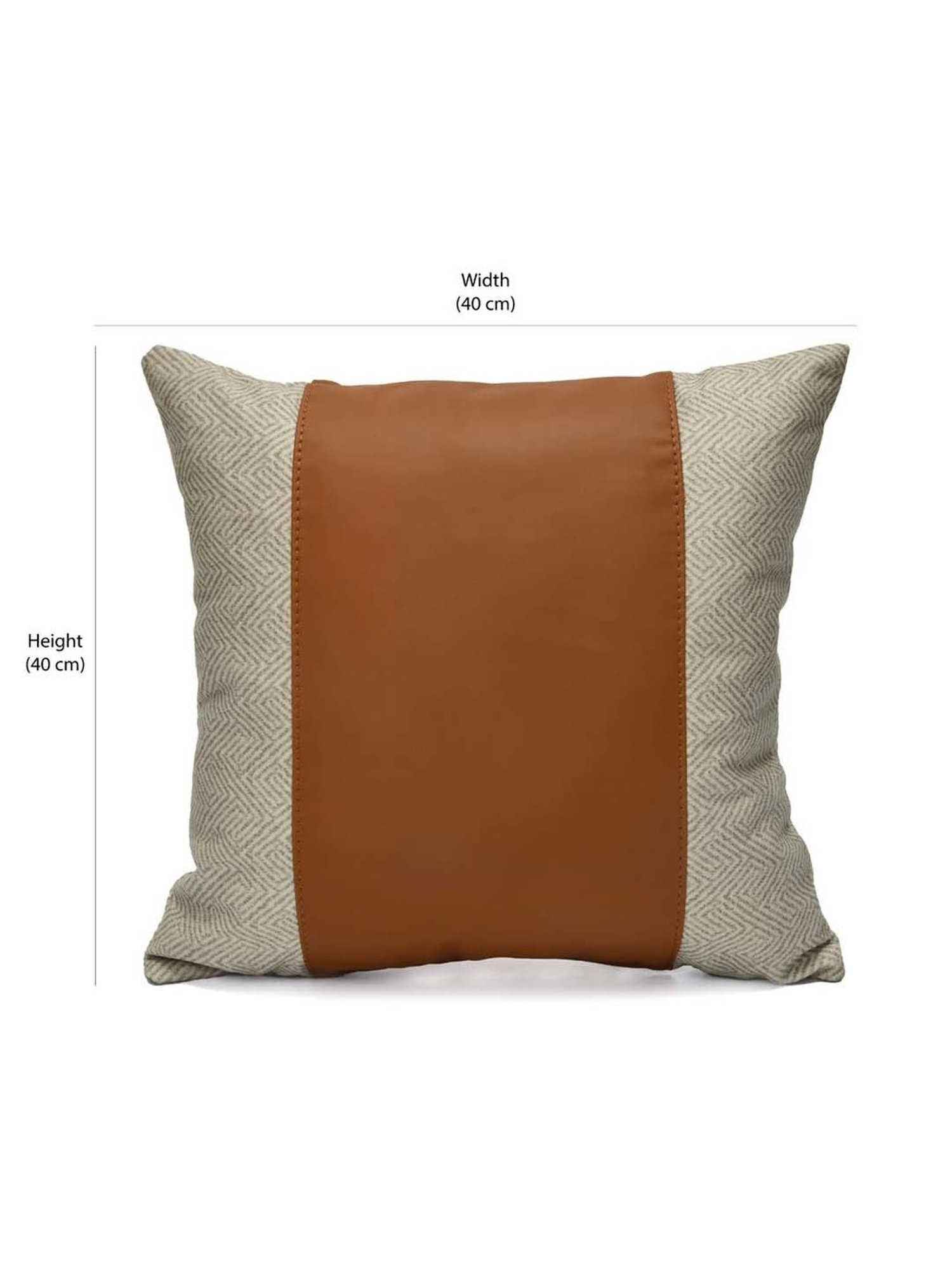 @home Beige & Brown Leather Cushion Cover With Zipper