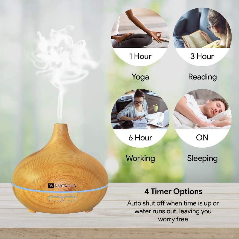 Dartwood Premium Ultrasonic Aroma Diffuser and Humidifier - Essential Oil and Mist Vaporizer with 7 LED Lighting Modes & 4 Timers (300ml)