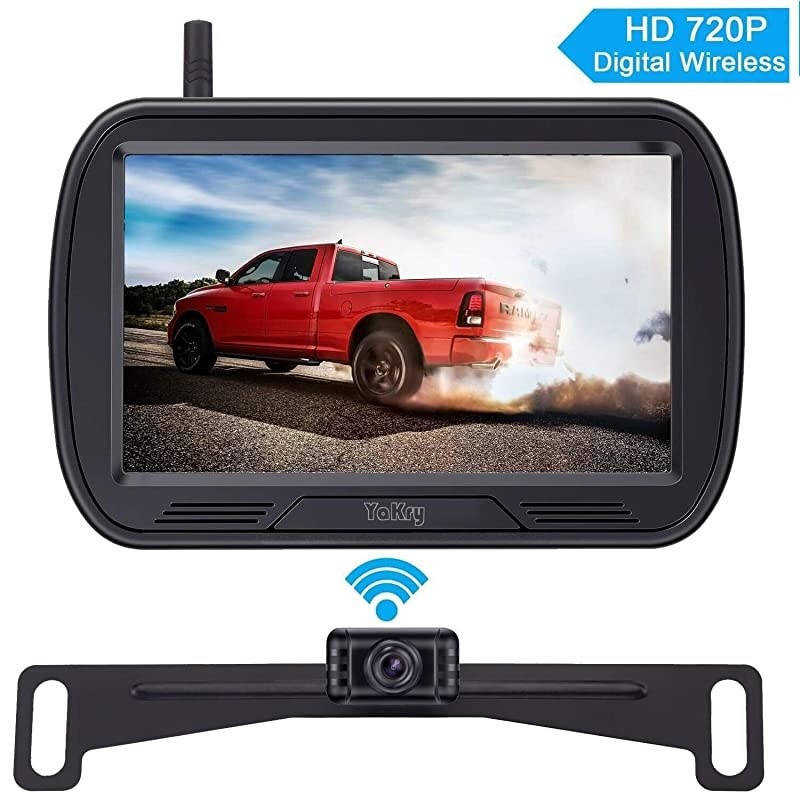Y25 HD Wireless Backup Camera System 5 Inch Monitor Kit Digial Signals Hitch RearFront View Observation System for TrucksVansCampersCars Guide Lines DIY Settings Night Vision