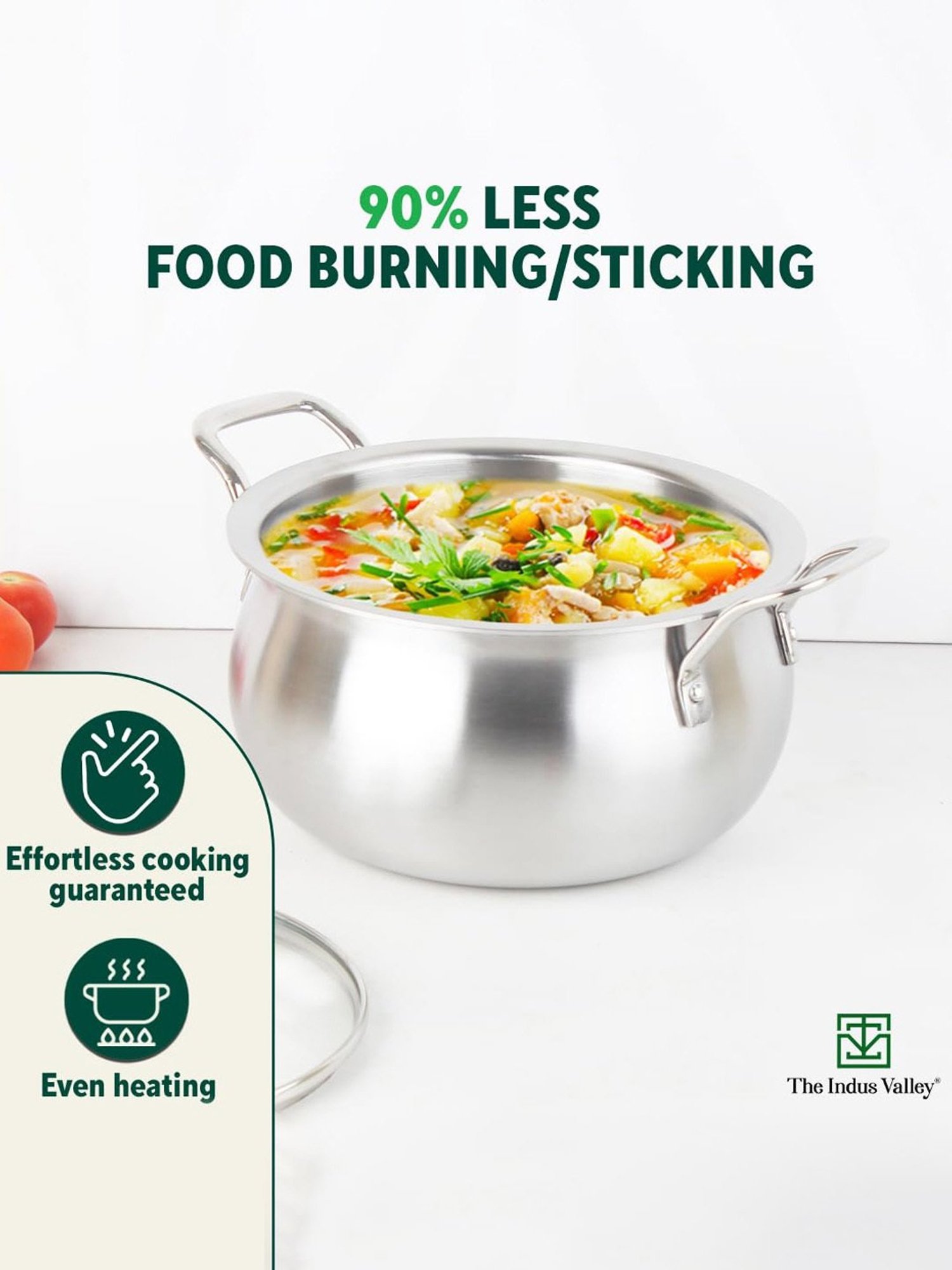 The Indus Valley Silver Stainless Steel Stock Pot with Glass Lid( Dia: 24cm, 4L)