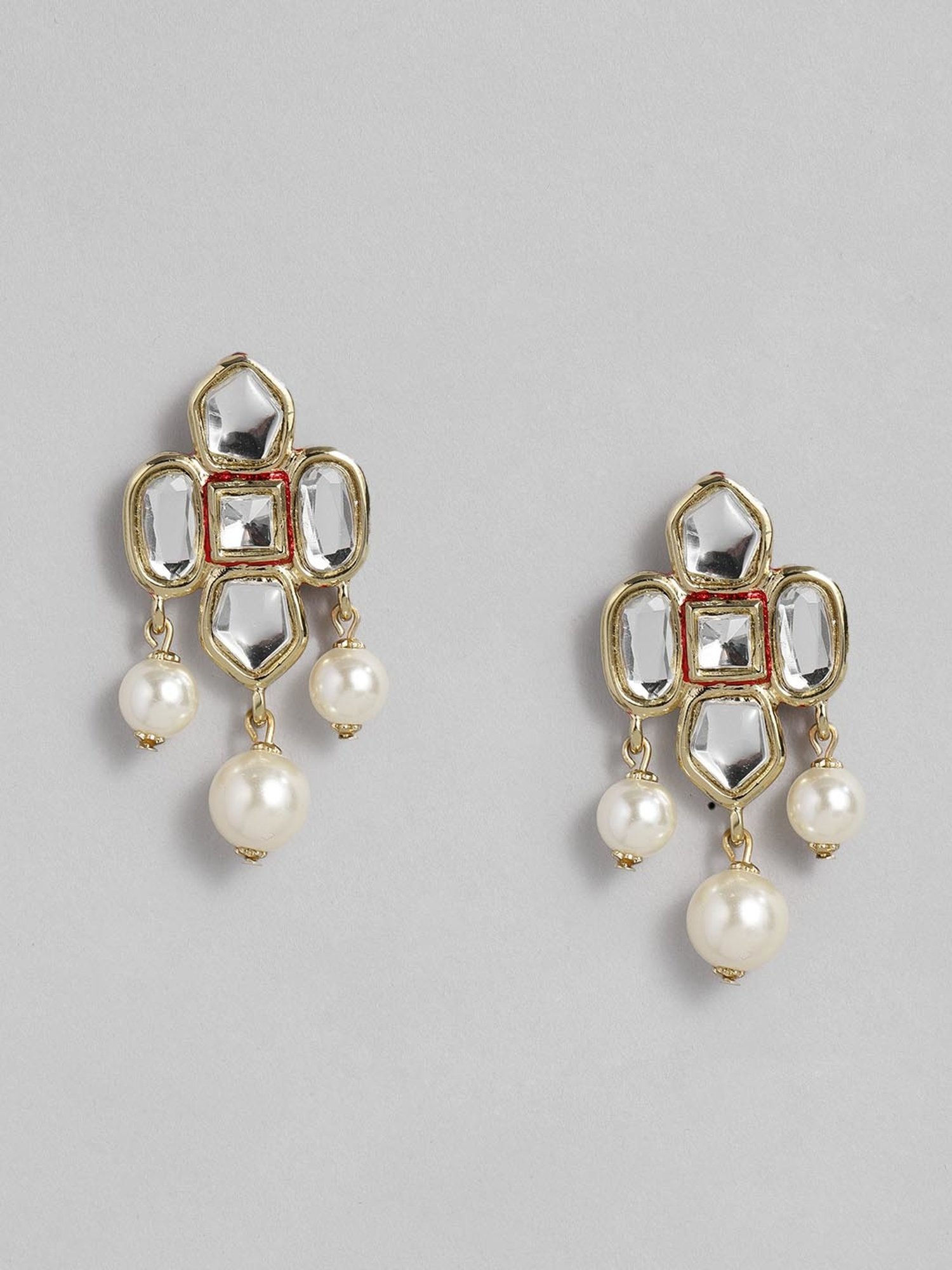 Estele Gold-Plated Flower-Designed Kundan & Pearl Necklace Set for Women