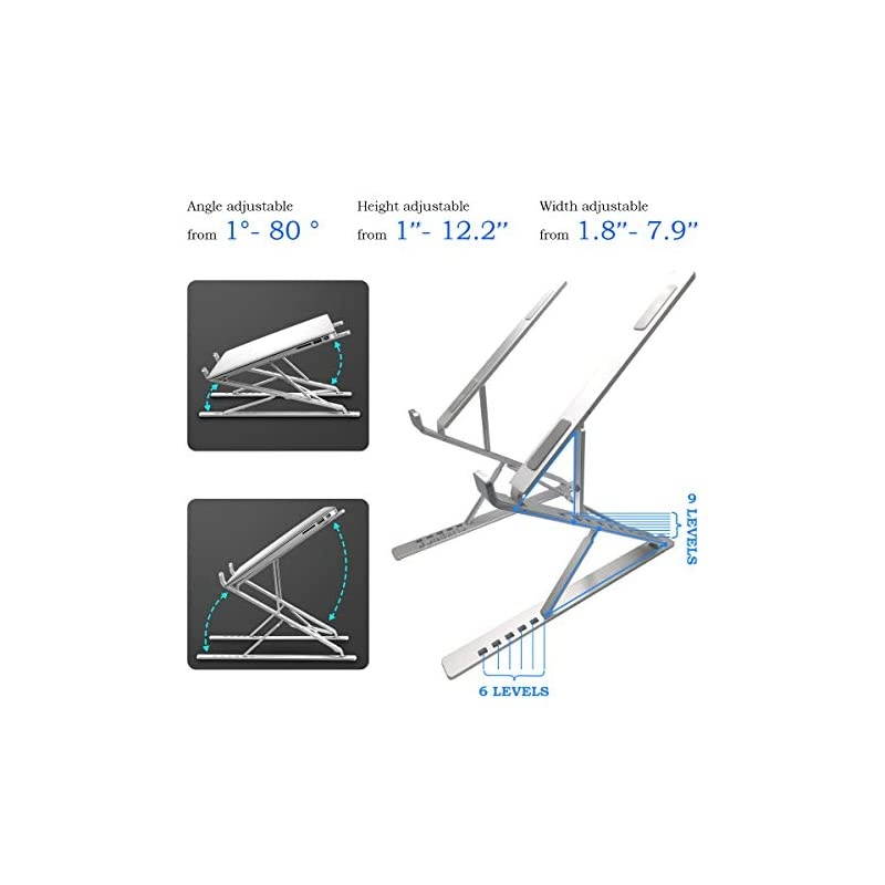 Ergonomic Laptop Stand for Desk Sturdy Aluminium Laptop Riser with 6+9 Adjustable Levels Portable Foldable Laptop Holder Compatible with All Notebooks iPads Tablets up to 173