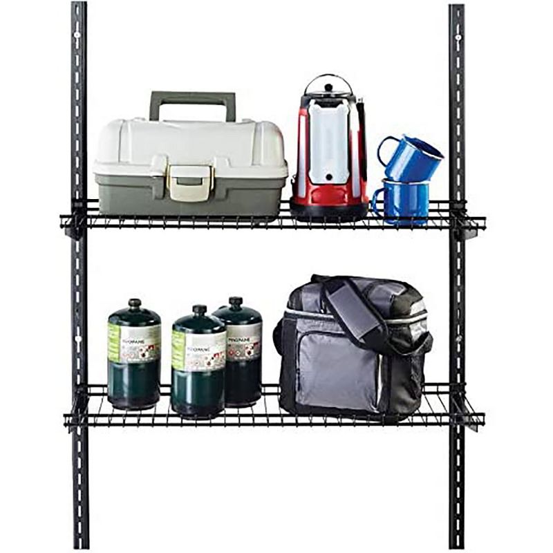 Rubbermaid 2024658 Large Upright Utility Shed Storage Unit Shelving Kit System with Two 25 Pound Capacity Storage Shelves and Installation Hardware