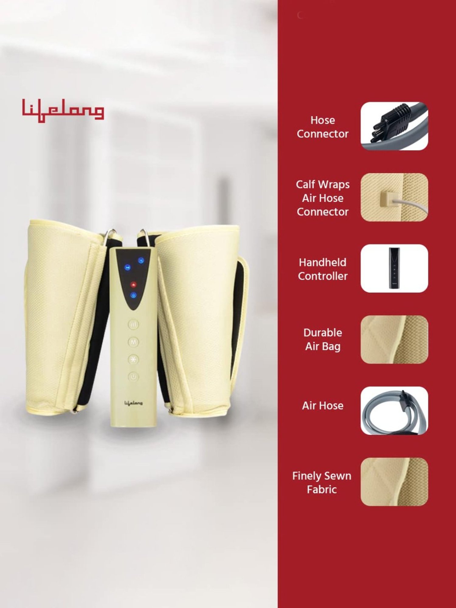 Lifelong LLM513 Rechargeable Air Pressure Massager for Calves with Heat and Vibration (Beige)