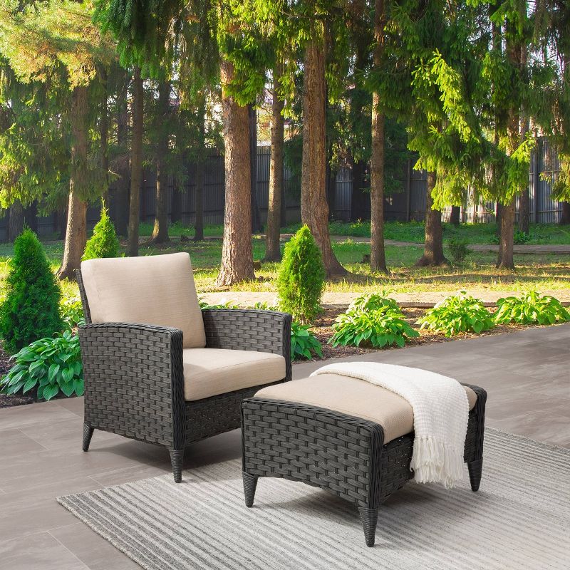 Parkview 2pc Chair and Stool Patio Set - Beige - CorLiving