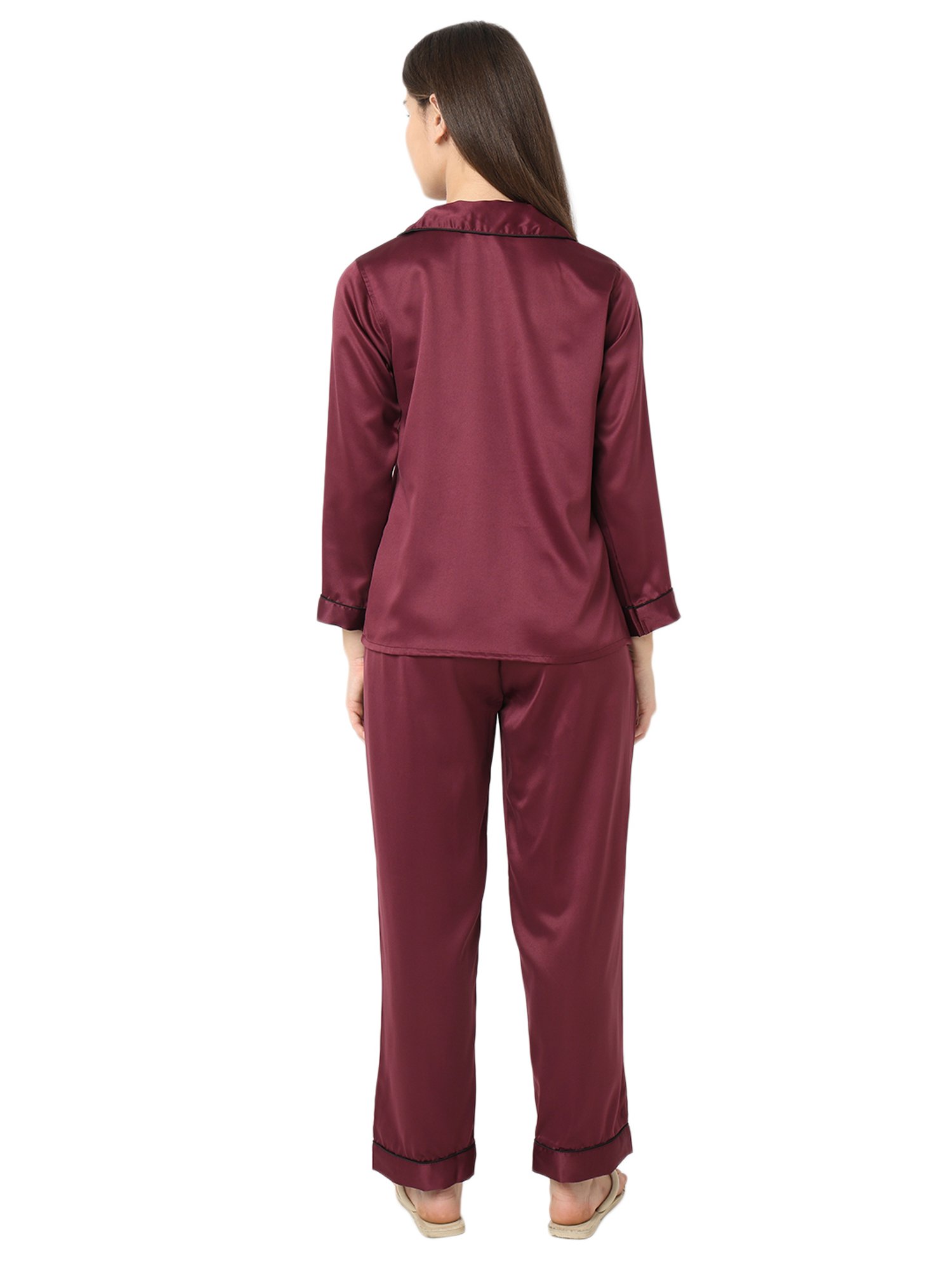 Smarty Pants Maroon Satin Shirt With Pyjamas
