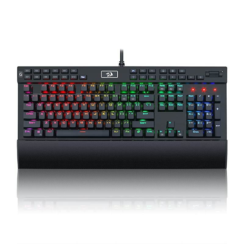 K550 Mechanical Gaming Keyboard RGB LED Backlit with Brown Switches Macro Recording Wrist Rest Volume Control Full Size Yama USB Passthrough for Windows PC Gamer Black