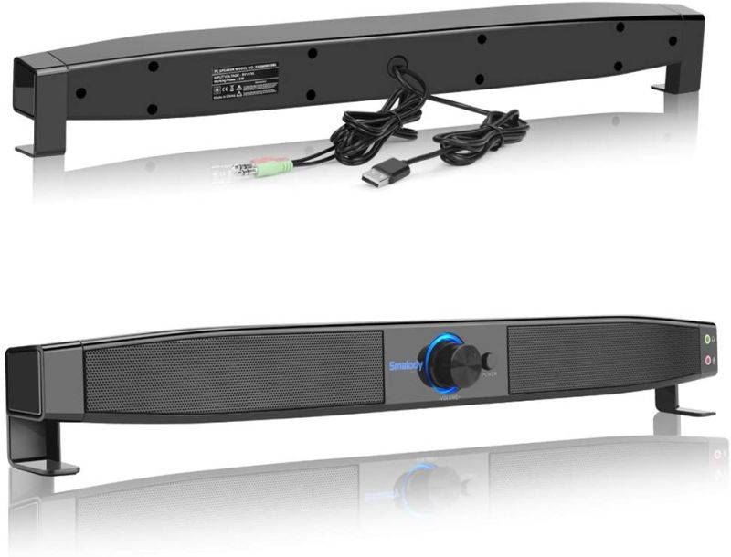 Docooler Soundbar with Two 5W Internal Stereo Subwoofers USB Powered Speakers Home Theater with Microphone Headphone Jack Support LINE in Music Play