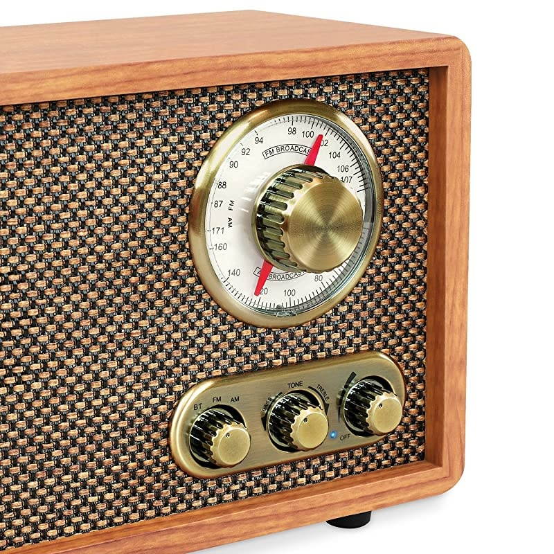 Retro Wood Bluetooth FM/AM Radio with Rotary Dial, Walnut