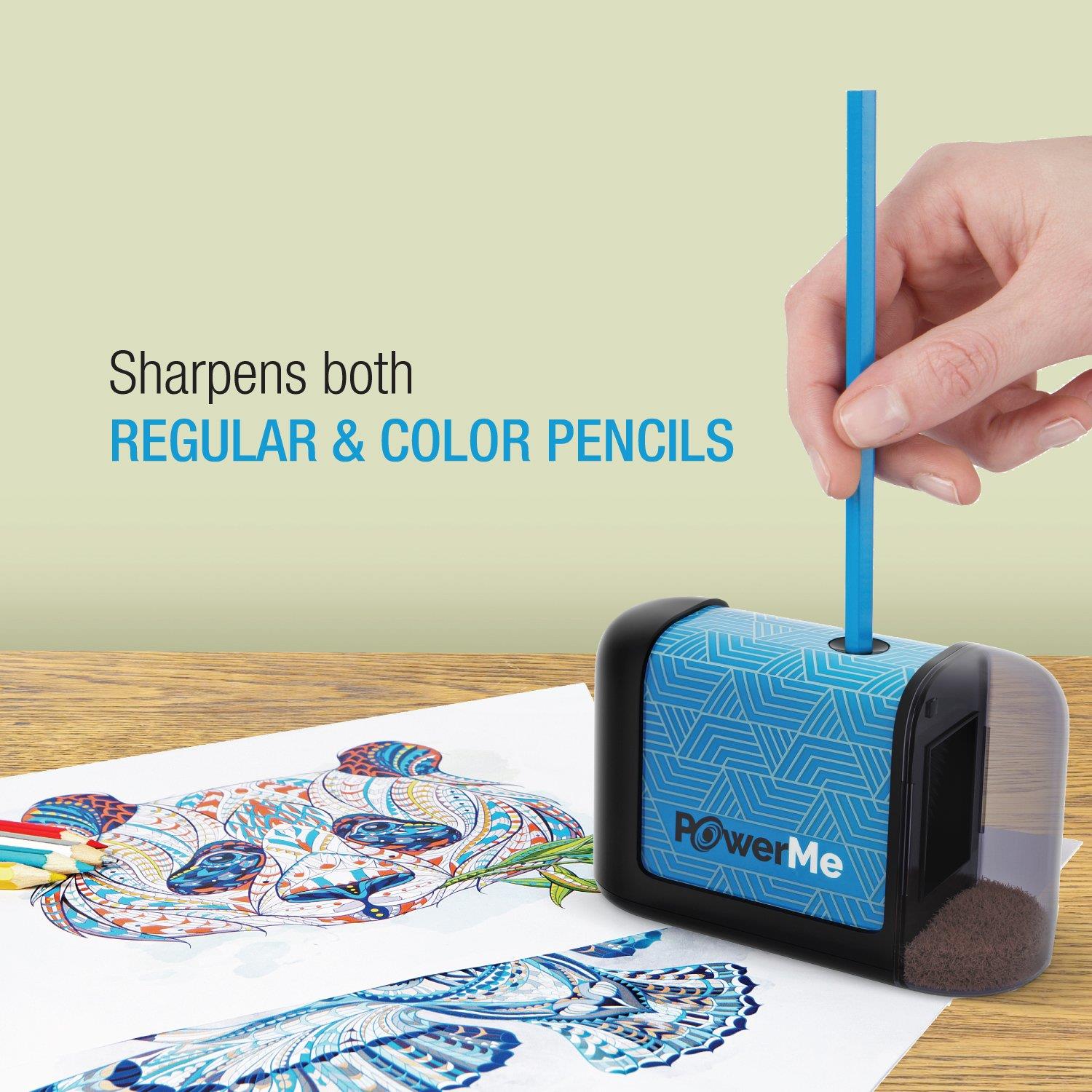 PowerMe Electric Pencil Sharpener - Battery Operated, (No Cord) for Home, Office, School, Artist, Students and more! &ndash; Ultra Portable, ideal for No. 2 And Colored Pencils (Drawing, Coloring)
