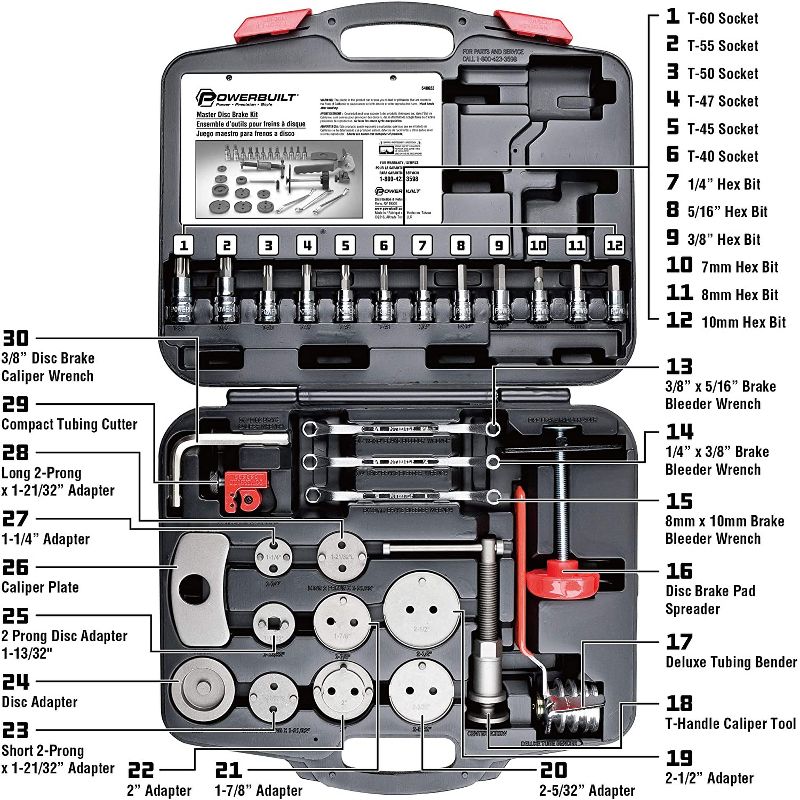 Powerbuilt 648622 Universal Master Disc Brake Tool Repair Kit with Carrying Case for Domestic and Import Vehicles