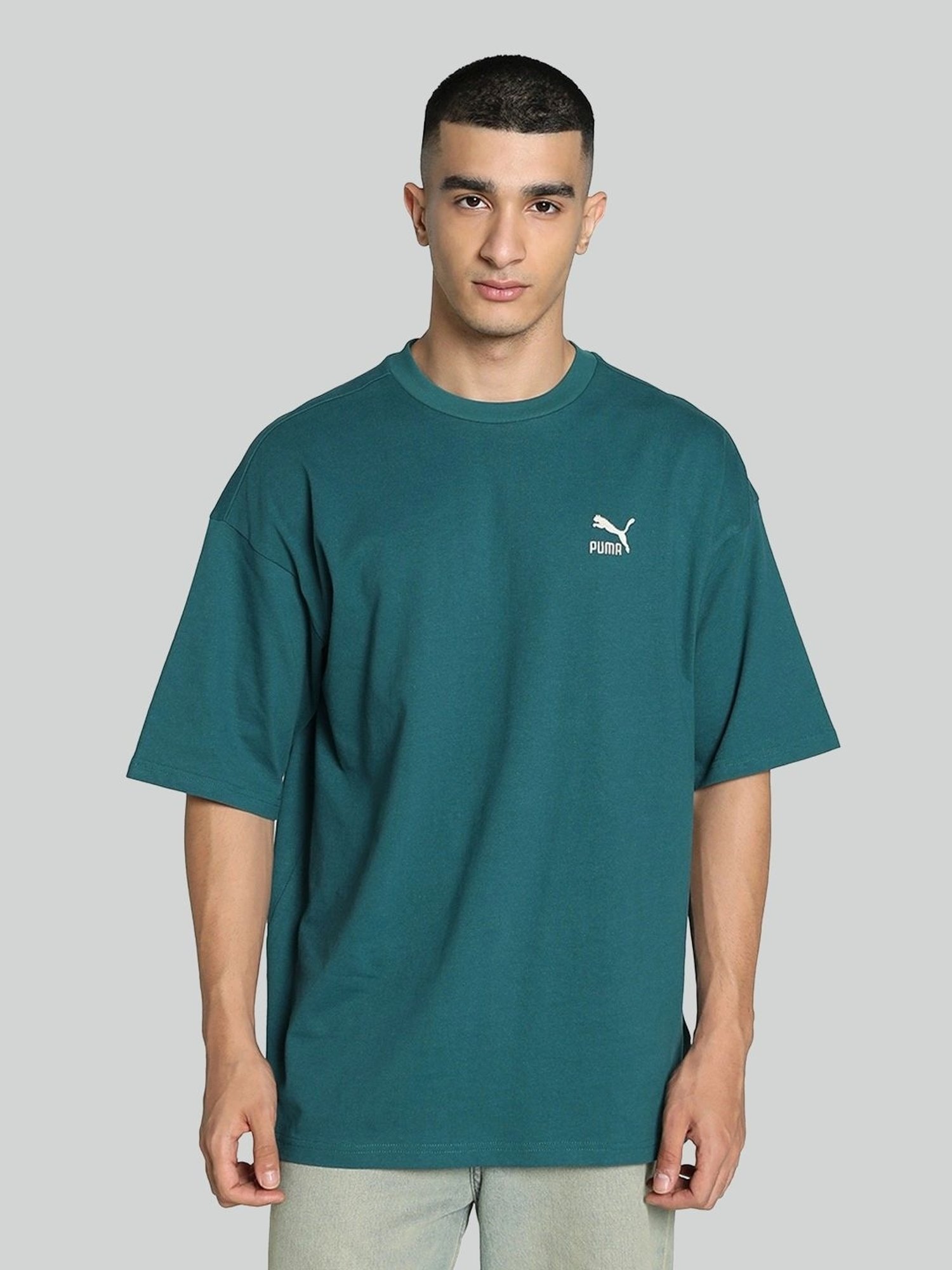 Puma Green Cotton Relaxed Fit Unisex T-Shirt