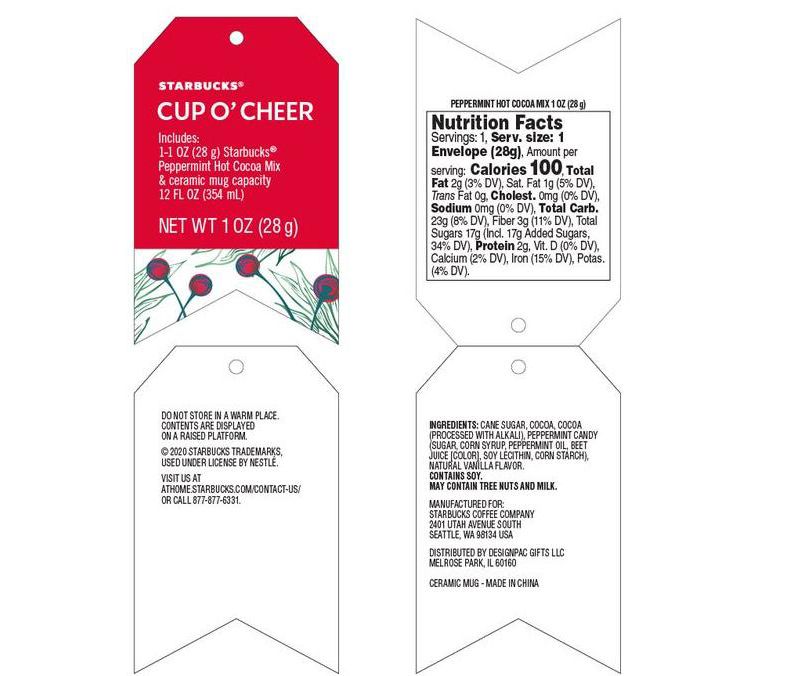 Starbucks Cup 'O Cheer Holiday Hot Chocolate Cocoa Gift Set, Includes Ceramic Mug and Peppermint Cocoa